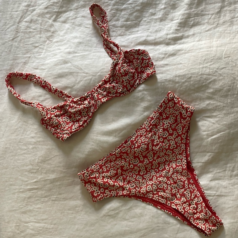 Free People x Thrills Red floral High Waisted Bikini